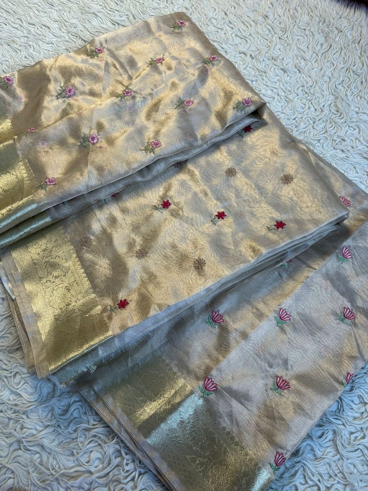 Beautiful semi Banarasi tissue silk embroidered saree
