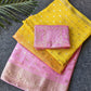 Soft ombre shaded chinon crepe silk saree with bandhini blouse piece
