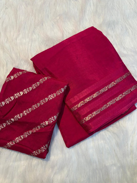Soft viscous chinon with striped weaves in border