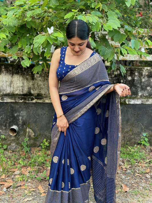 Diwali collections! Pure chinon silk saree with daman work!