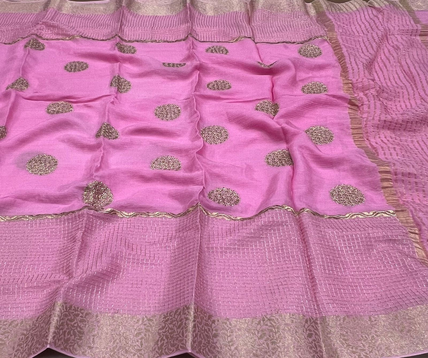 Diwali collections! Pure chinon silk saree with daman work!