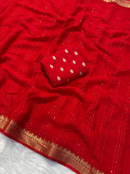 Soft viscous crushed chinon saree with blouse piece