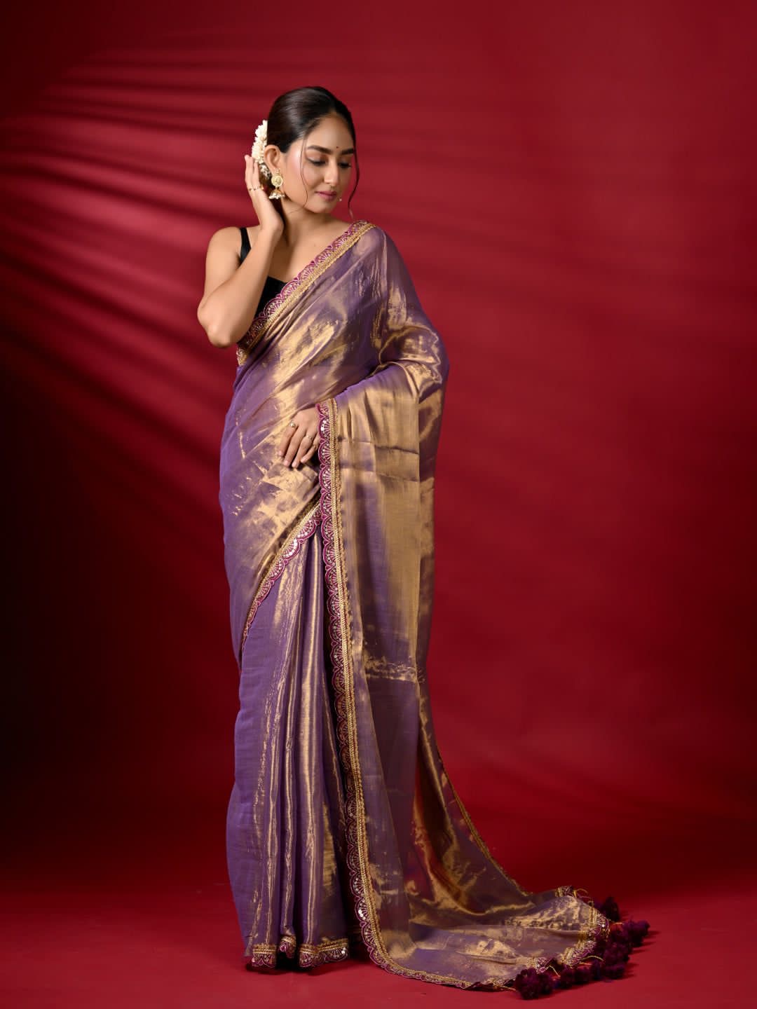 Mul tissue saree with lace border - 3
