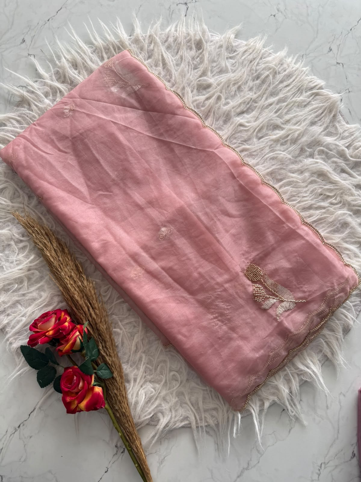 Premium semi tissue organza saree with beautiful cutdana work