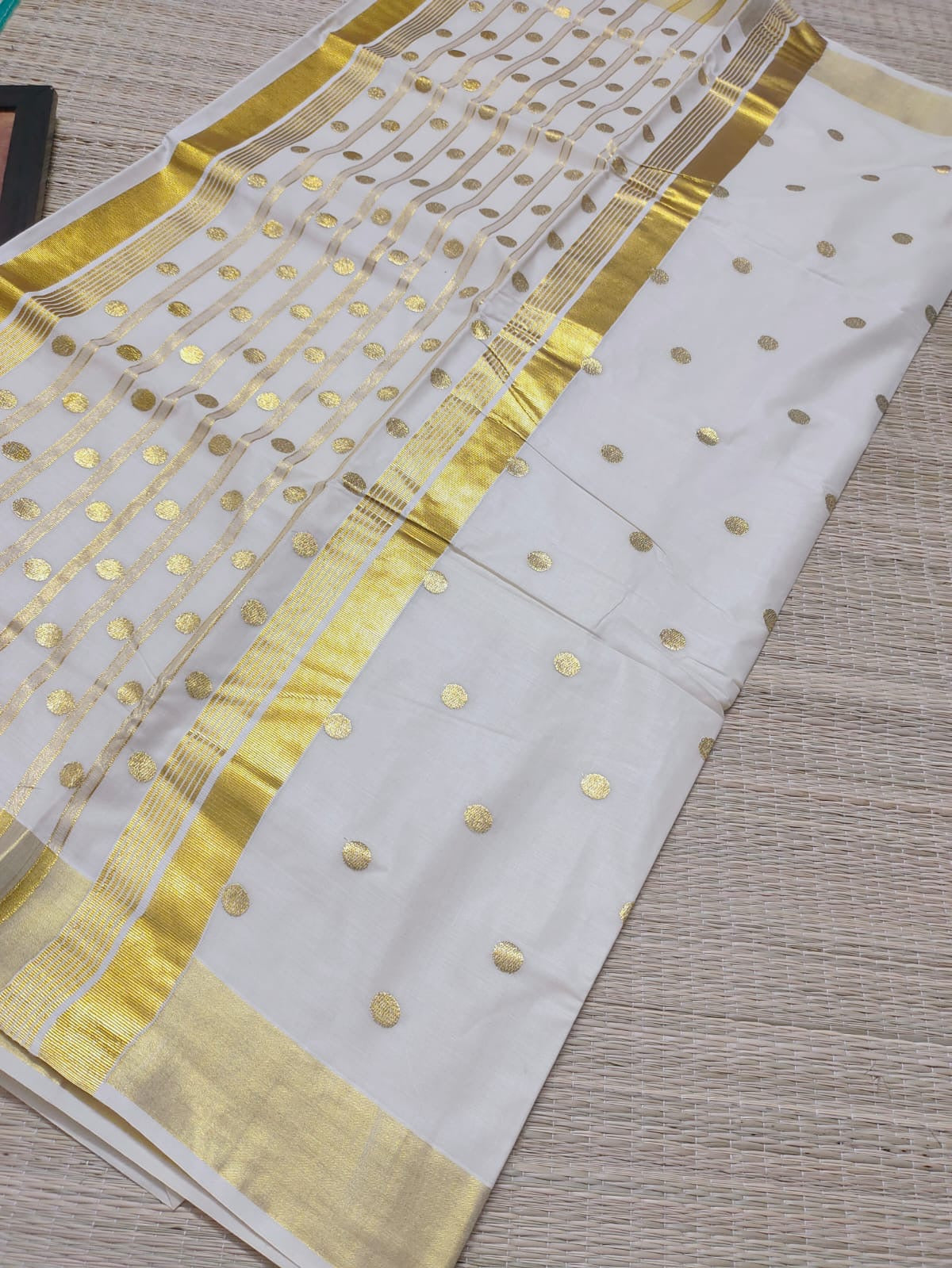 Premium Cotton Polka Embroidered Saree