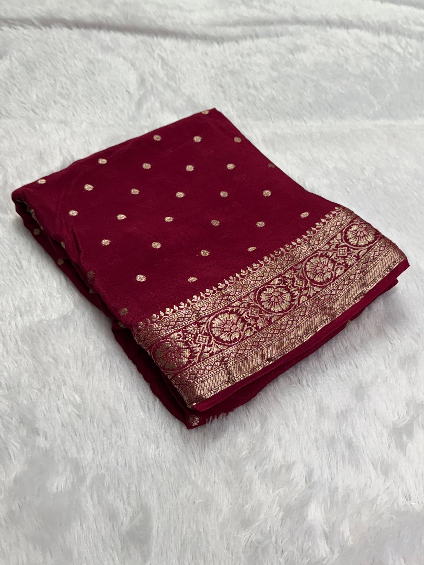 Beautiful zari buttas viscous chinon saree