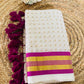 Pure authentic Mul Cotton saree adorned with delicate gold polka dots and a rich zari border for timeless festive elegance.