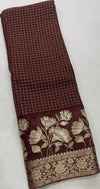 Gorgeous premium viscous chinon silk saree with zari checks and embroidered border