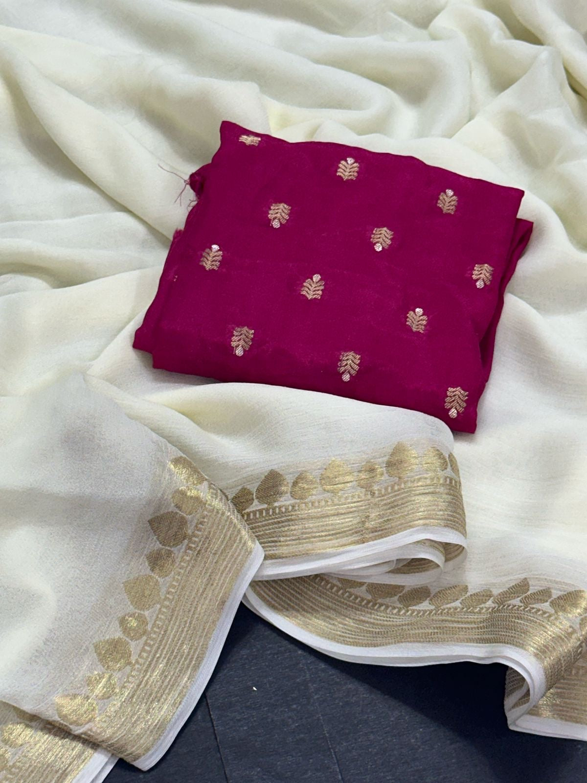 Viscous georgette saree with jacquard blouse