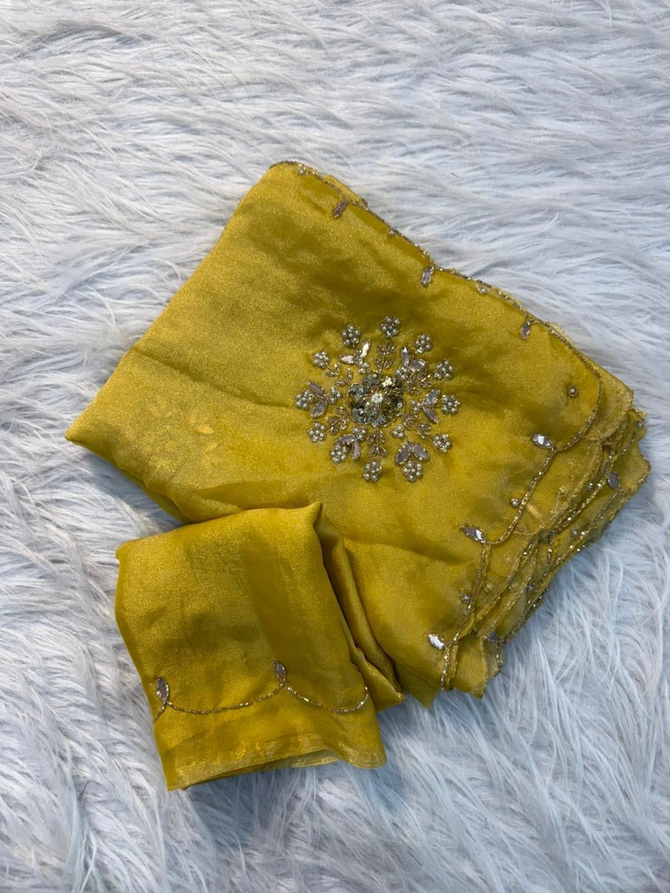 Soft two tone tissue silk with sequins and gotta patti work