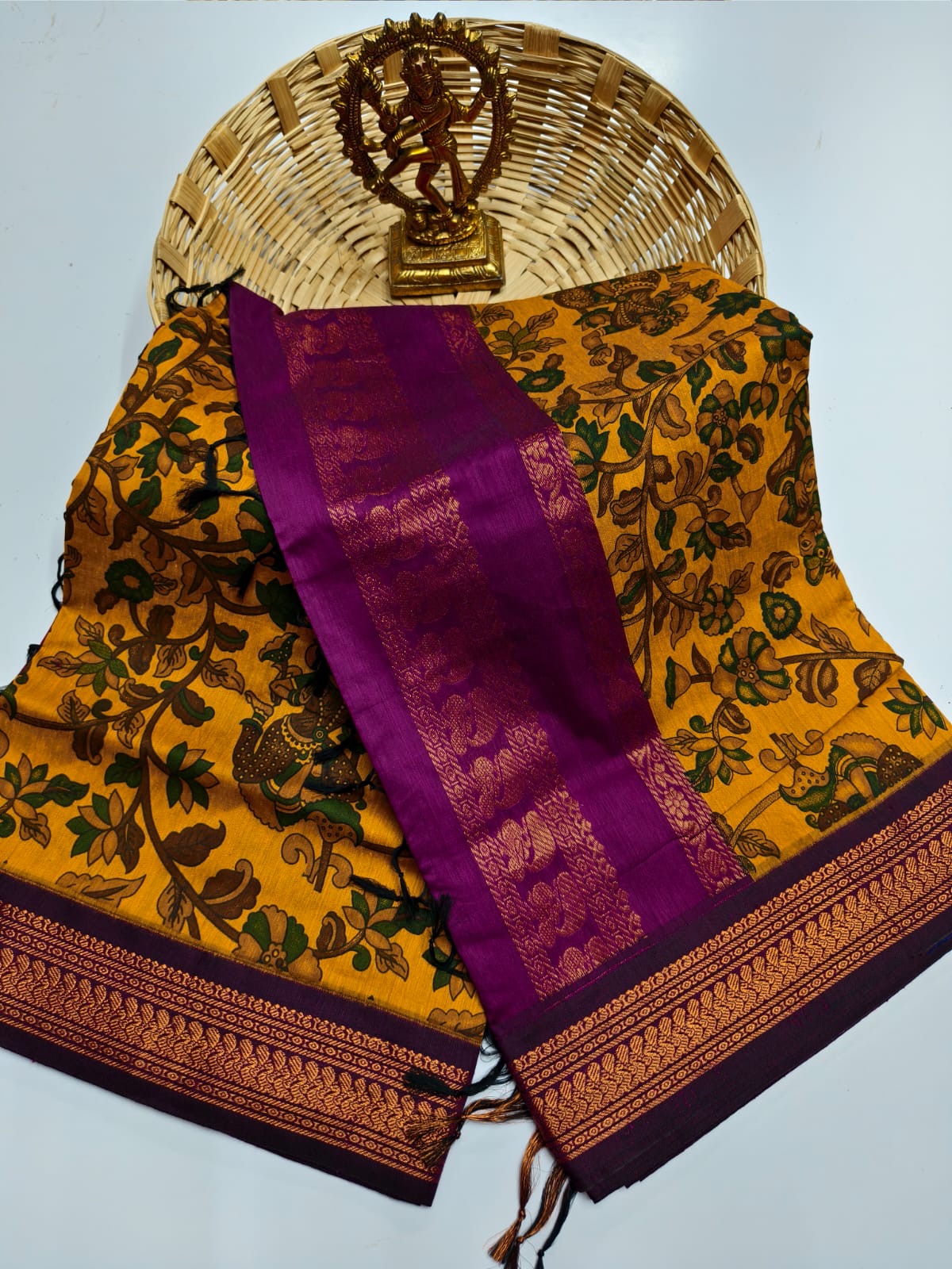 Premium silk cotton saree with kalamkari prints