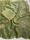 Beautiful soft two tone tissue silk saree with gotta, pearl and sequins work