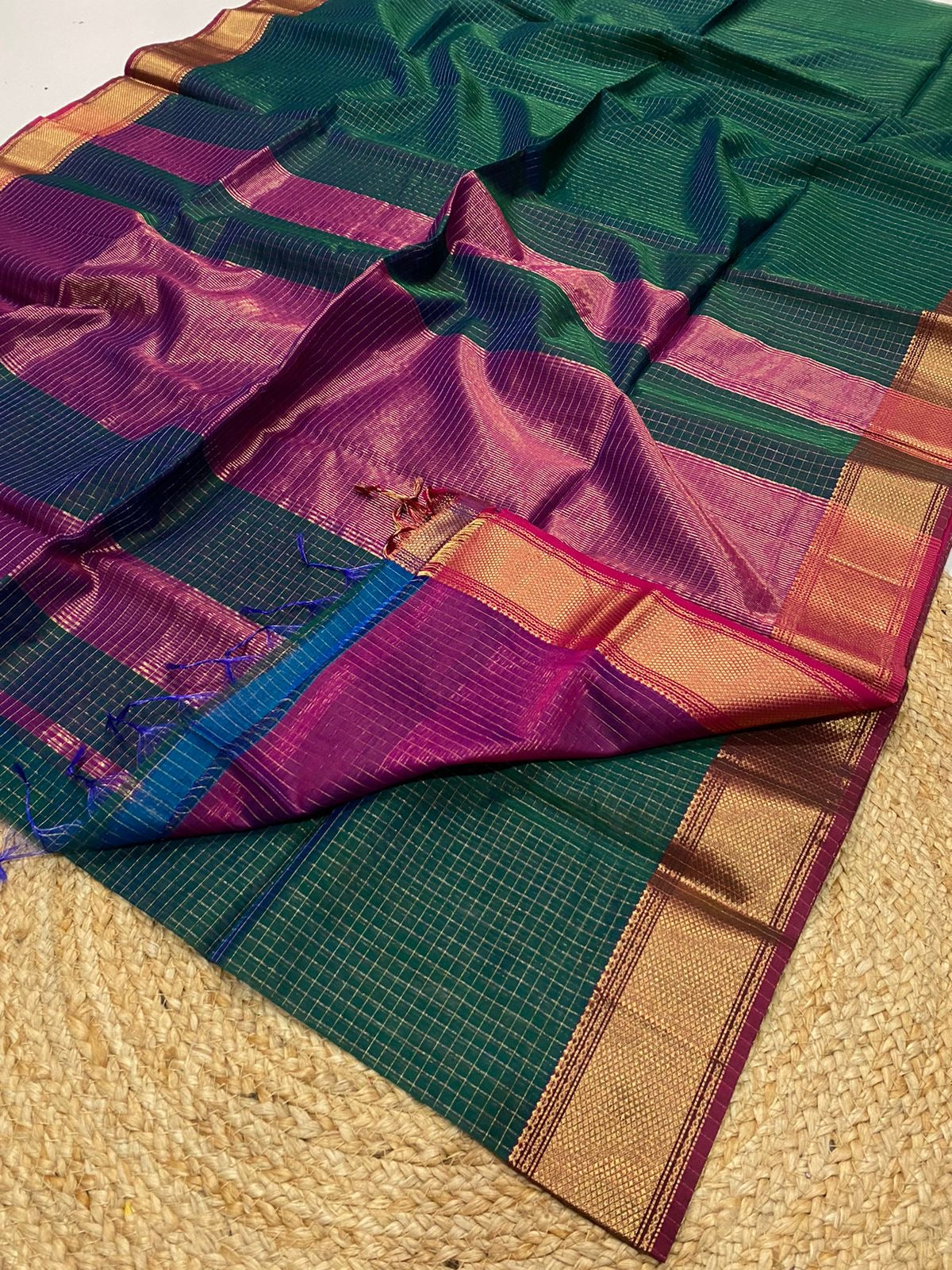 Pure Maheshwari handloom checks saree
