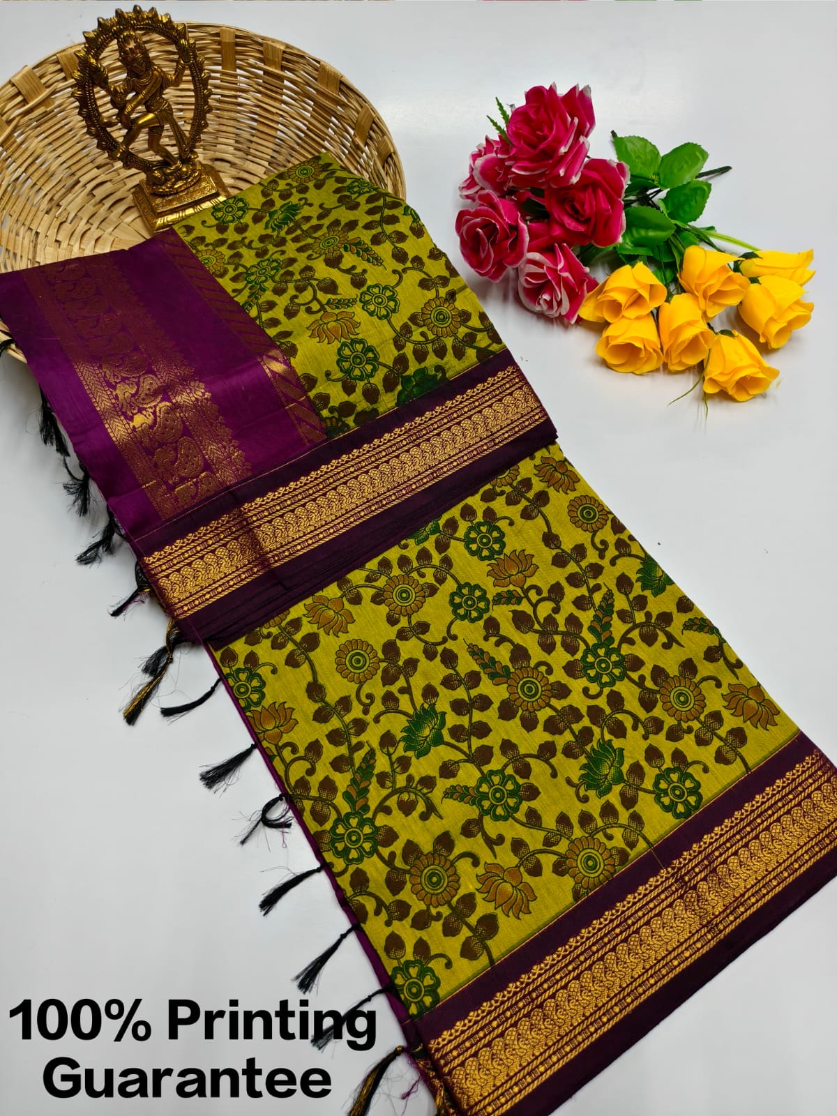 Premium silk cotton saree with kalamkari prints