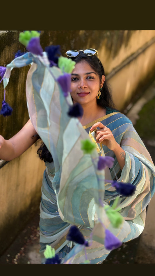 Soft authentic mul cotton saree with multi shades and zari lines - GB