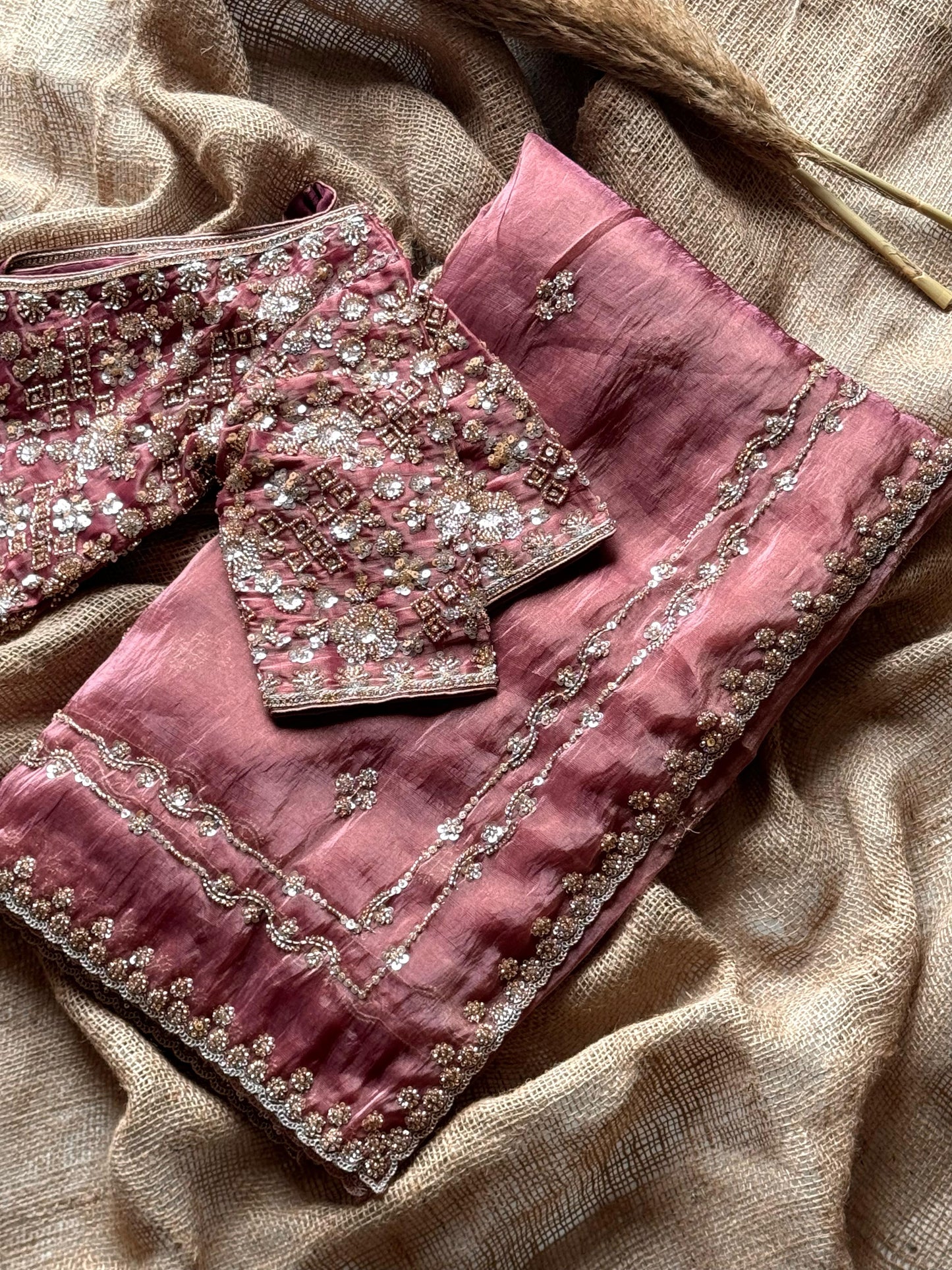 Pure crush tissue silk with handwork