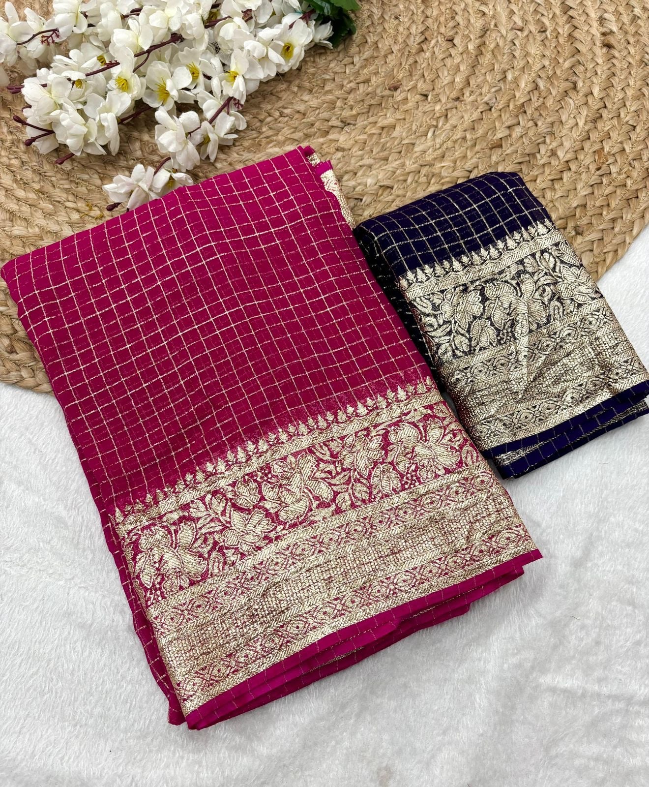 Semi georgette viscous checks saree