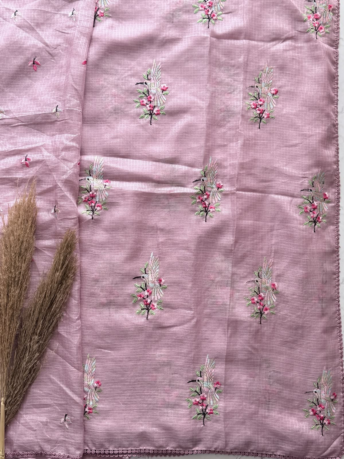 Premium kota doriya saree with multicolor thread embroidery and lace border