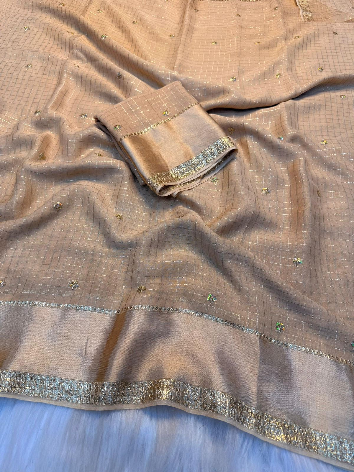 Beautiful viscose georgette saree with sequins butti