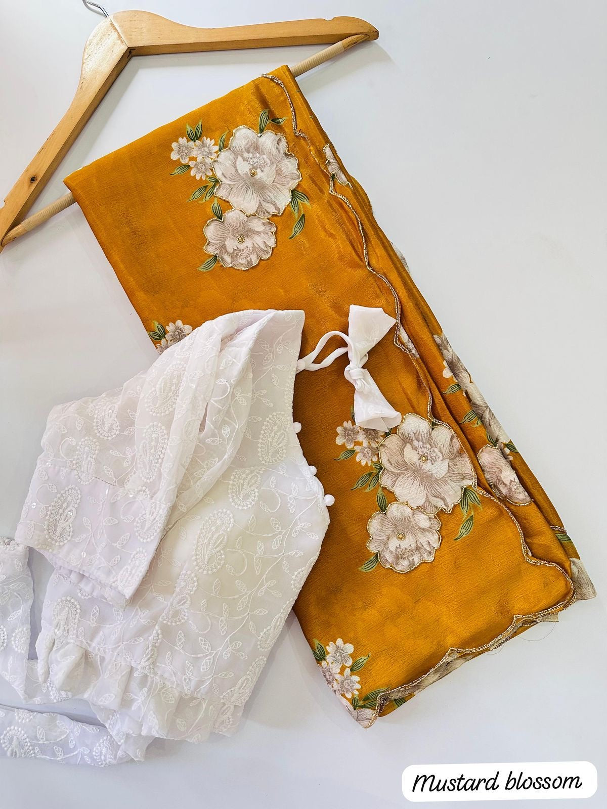 Floral chinon silk saree with embroidery