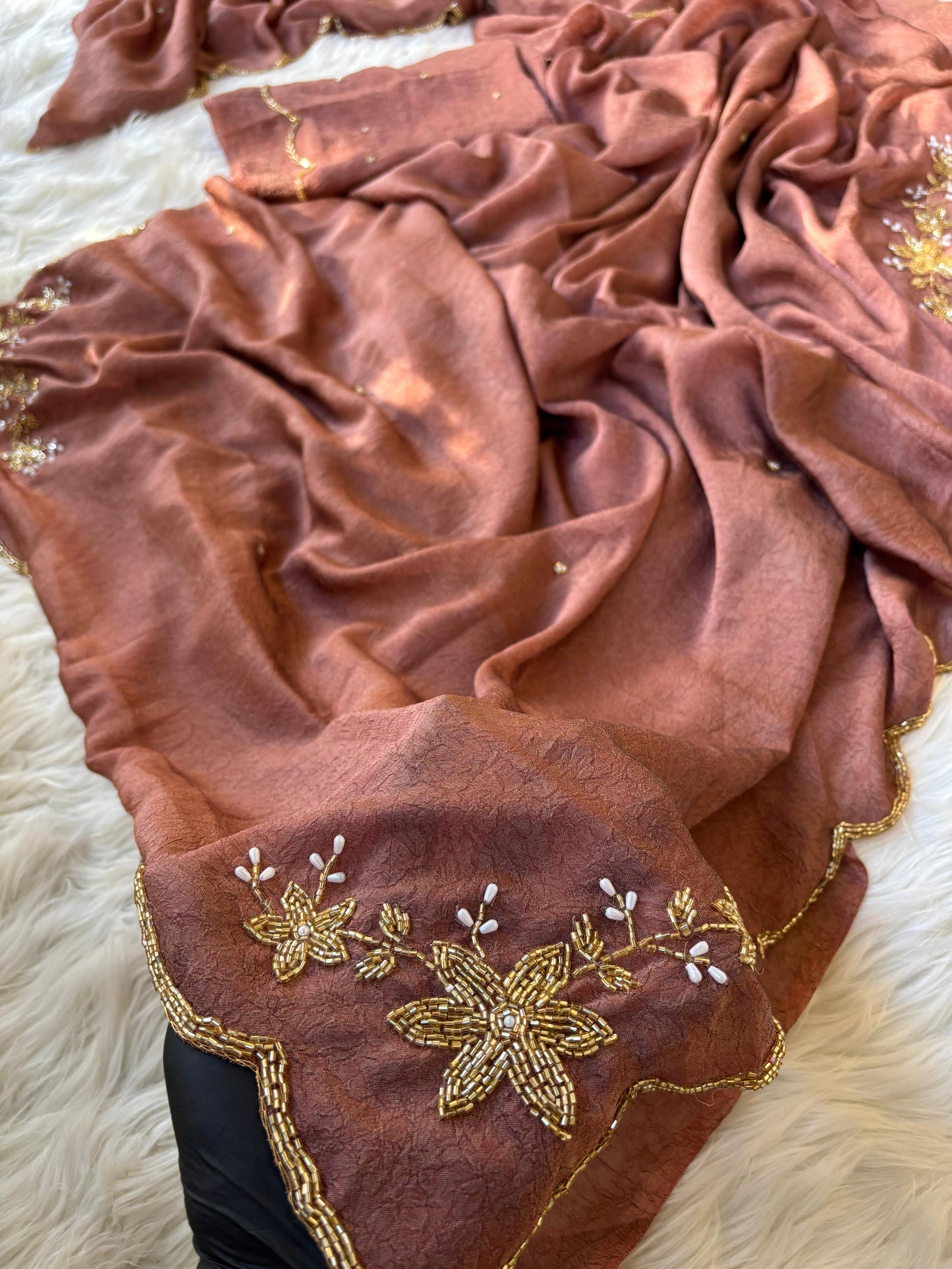 Soft crush rangoli saree with beautiful handwork on border and pallu