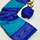 Moss bandhini printed saree with mirror work