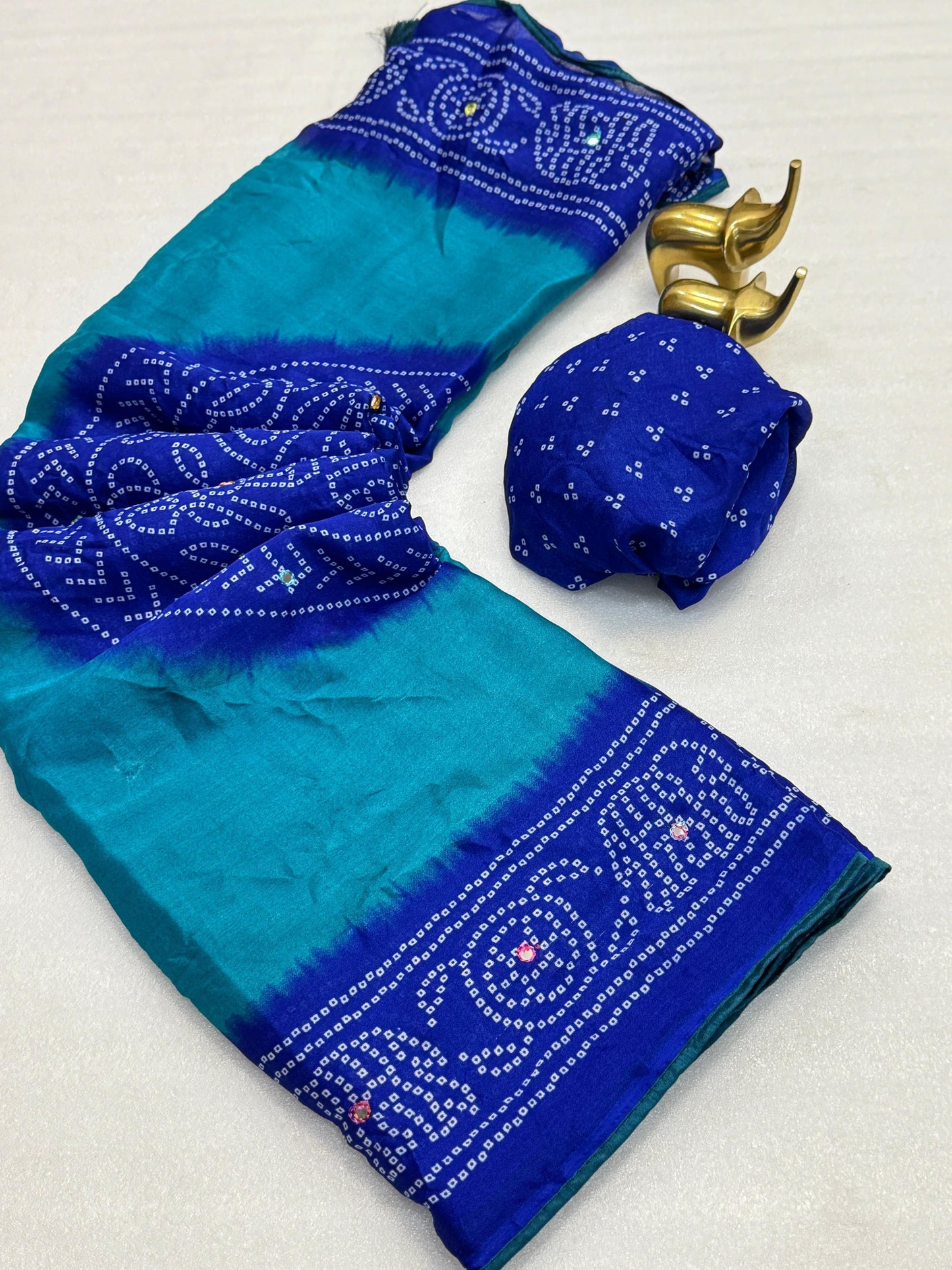 Moss bandhini printed saree with mirror work
