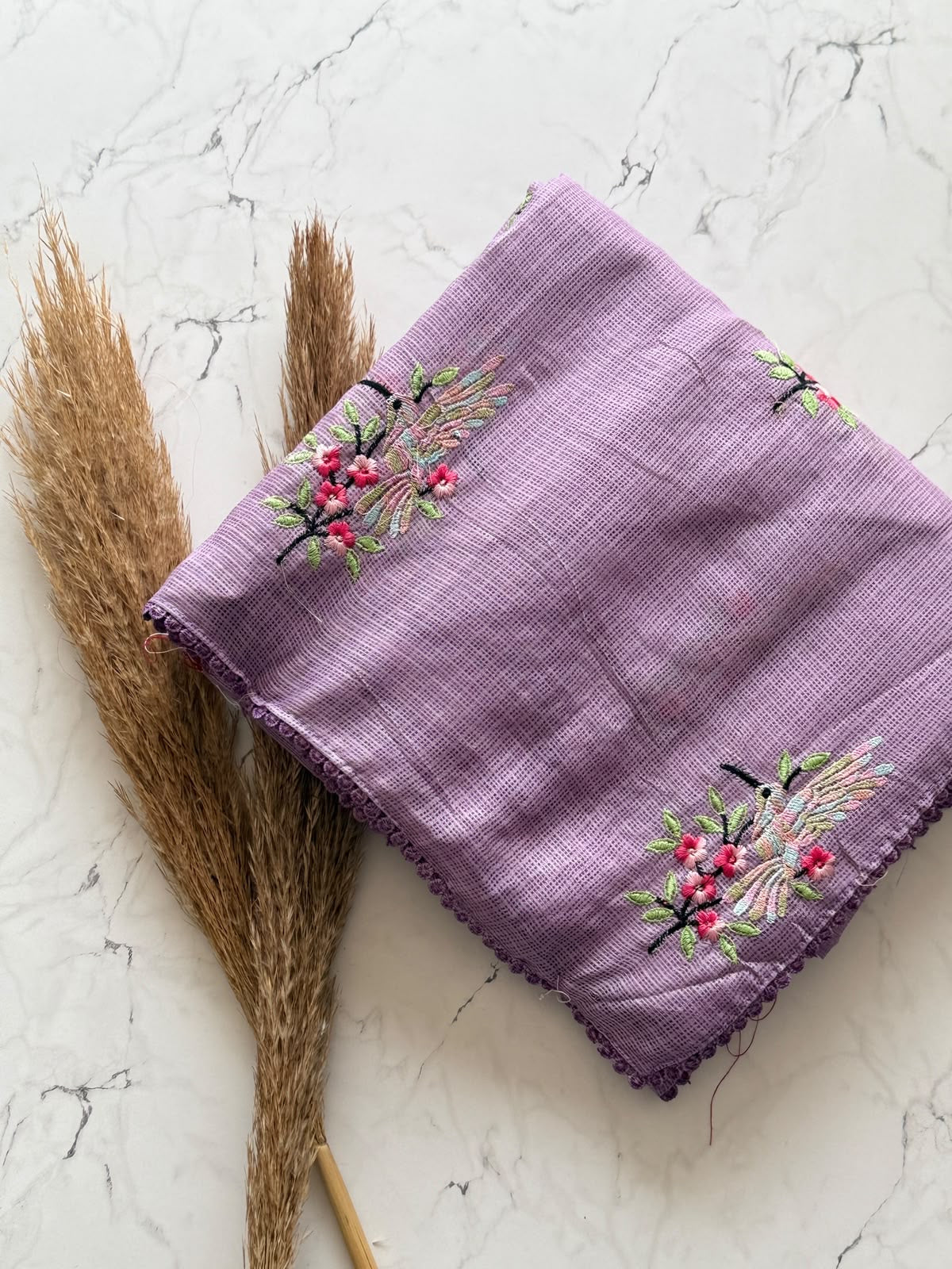 Premium kota doriya saree with multicolor thread embroidery and lace border