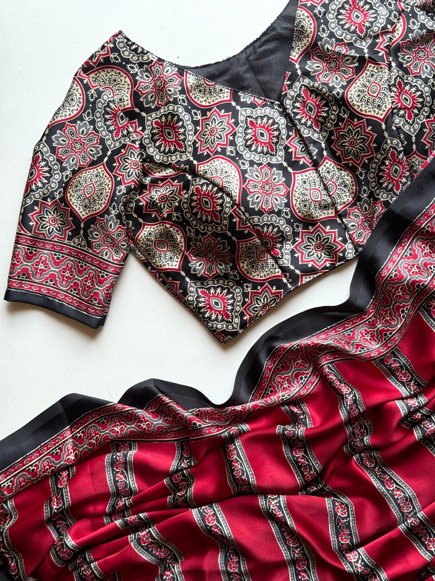 Semi modal silk saree with ajrakh prints