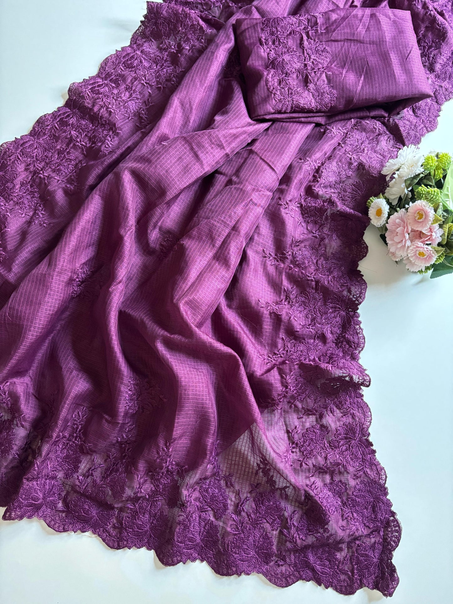 Premium Kota checks saree with embroidery