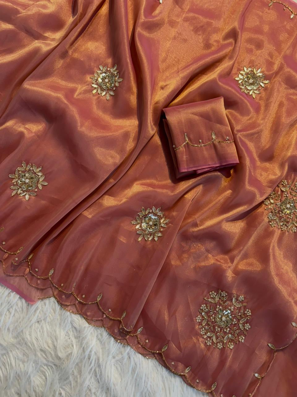 Soft two tone tissue silk with sequins and gotta patti work