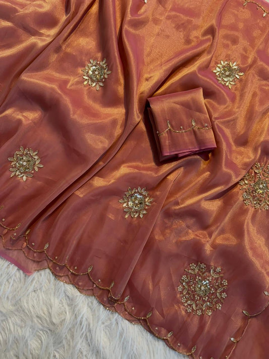 Soft two tone tissue silk with sequins and gotta patti work