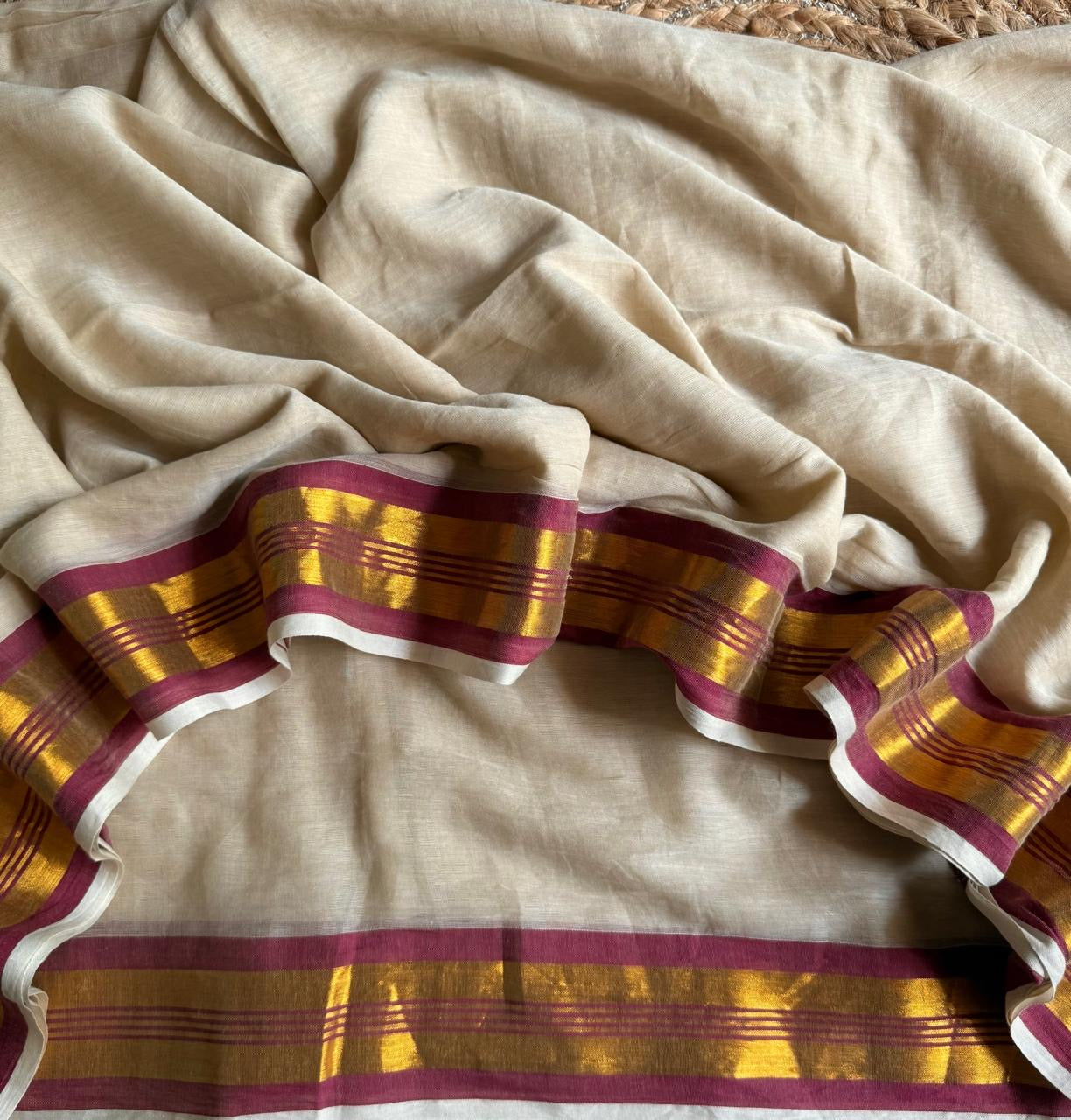 Soft Mul cotton saree - Wine