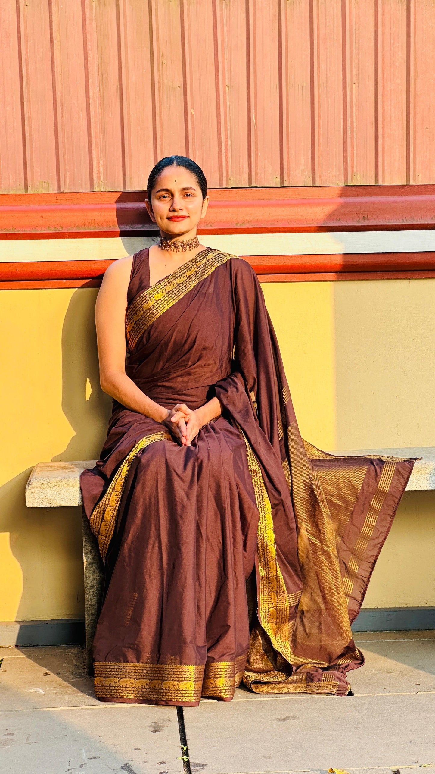 Beautiful semi Mysore silk saree with elephant weaving border