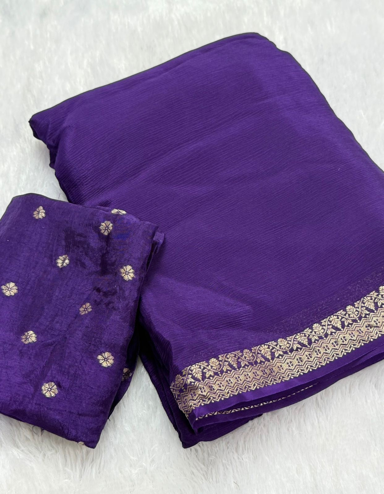 Beautiful viscous chinon saree with zari weaving border and viscous butta blouse