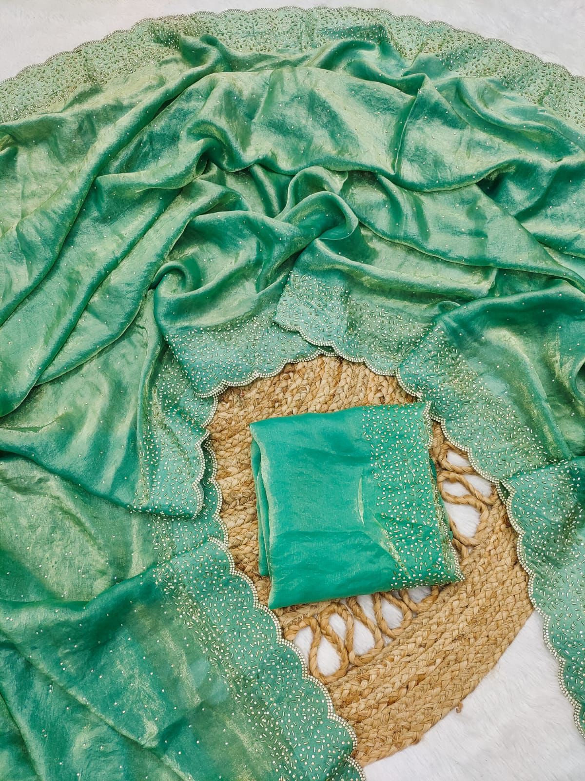 Premium space silk saree with cutdana work