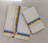 Premium cotton setmund with blue temple prints and small zari border