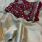 Budget friendly onam collections - beautiful viscous georgette checks saree with satin border and maroon designer blouse piece