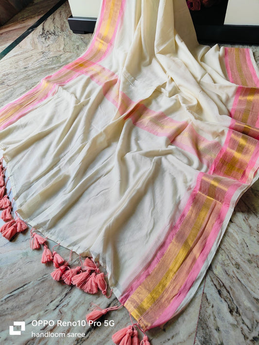 Soft Mul cotton saree - Pink2