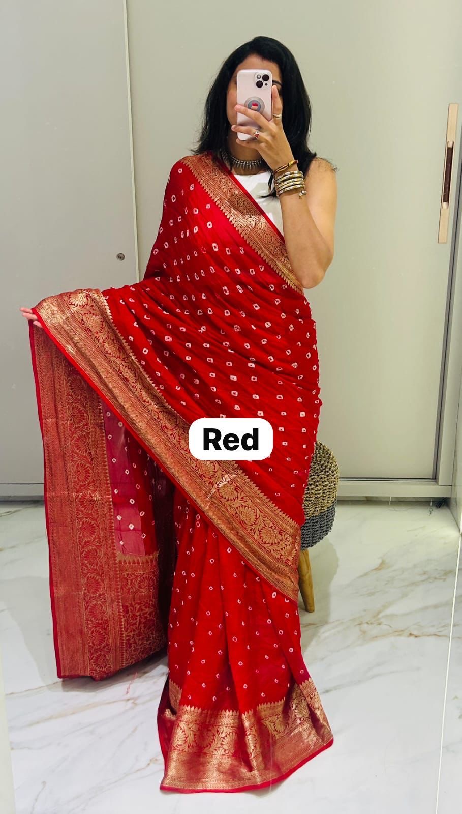 Semi dola silk with bandhini prints