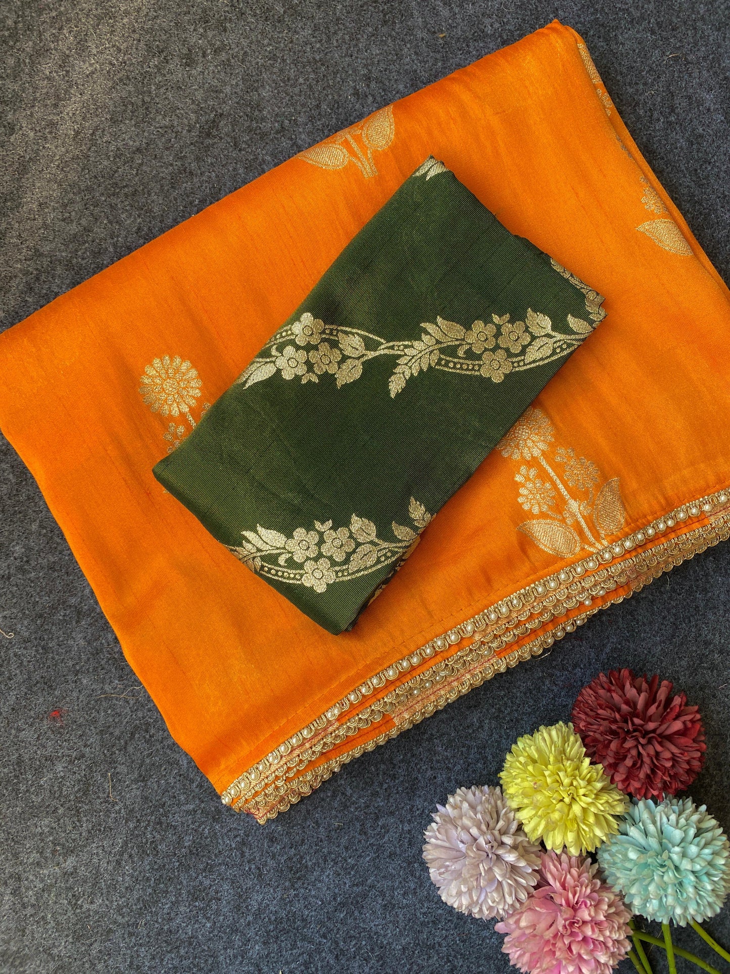 Premium Pure viscous dola silk saree with contrast blouse
