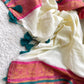 Premium pure mul cotton saree with pink and dark teal zari border