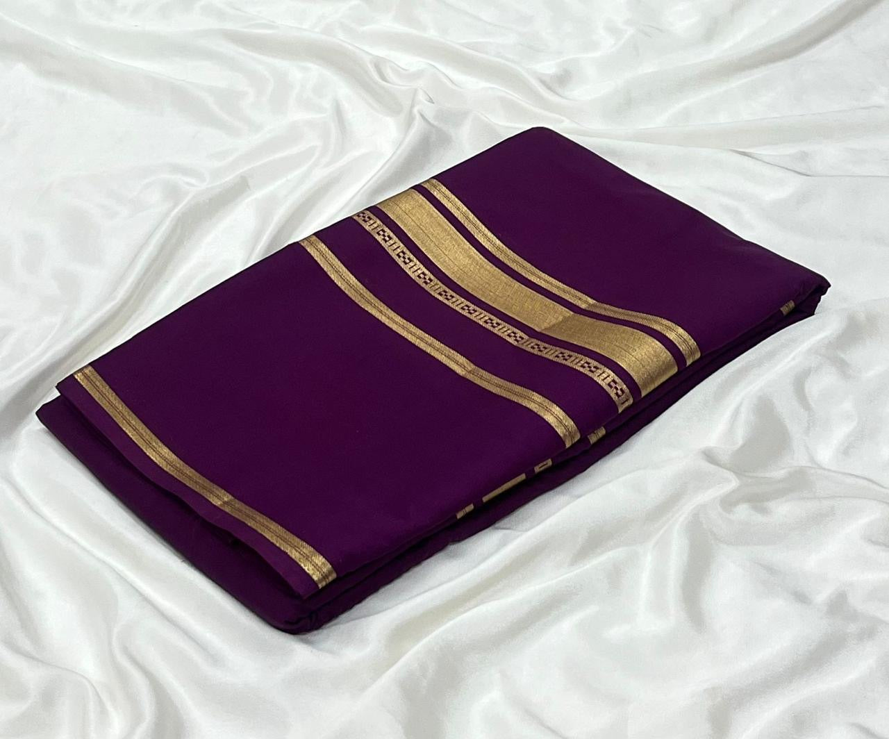 Soft semi Mysore crepe silk sarees with zari stripe broad border (Tani Malayali inspired)