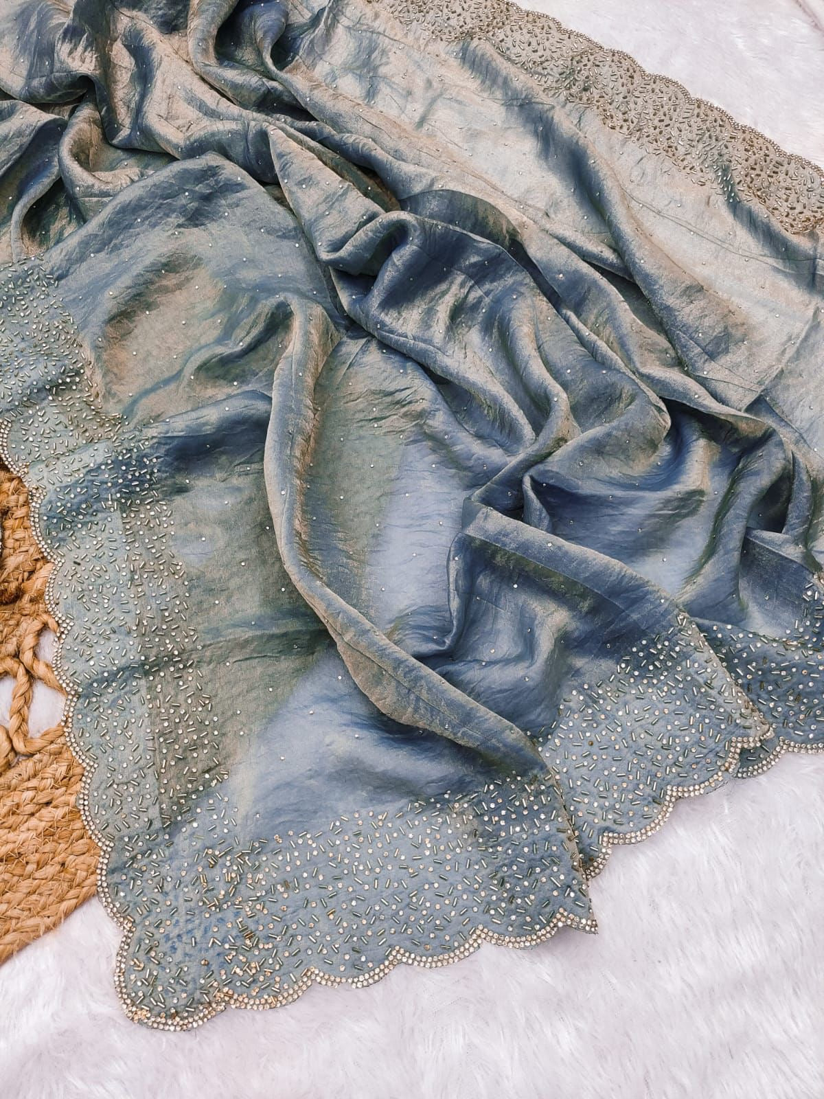 Premium space silk saree with cutdana work
