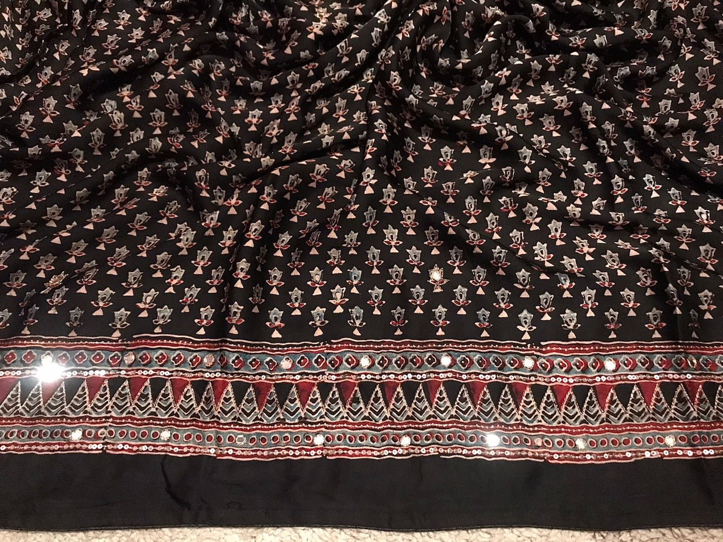 Pure Handblock ajrakh print mirror work modal silk saree (Prebooking 35 days)