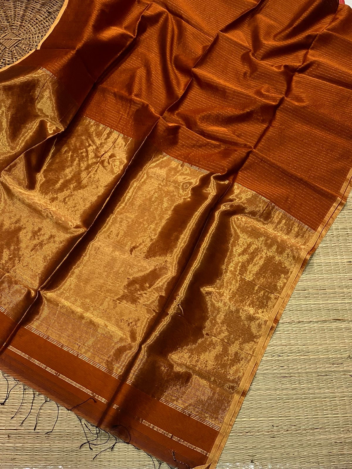Pure Maheshwari silk cotton saree - small border zari stripes