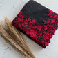 Soft tabby organza saree with red thread embroidered scallop border