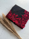 Soft tabby organza saree with red thread embroidered scallop border