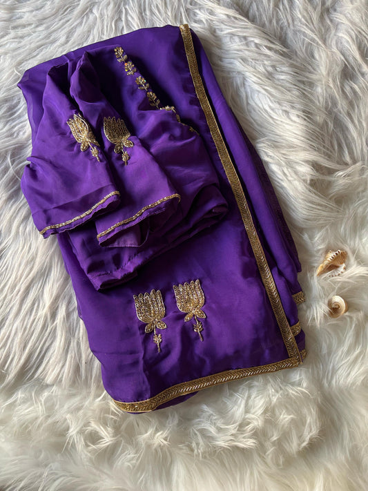 Mrunal Thakur inspired purple handwork organza saree