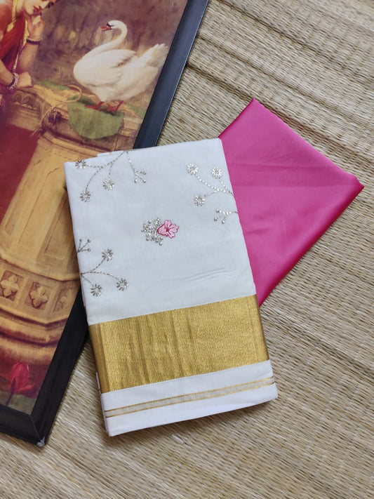 Kerala cotton saree - Embroidered